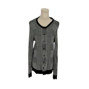 The Limited Womens Houndstooth Button Down Cardigan Sweater Black White Large
